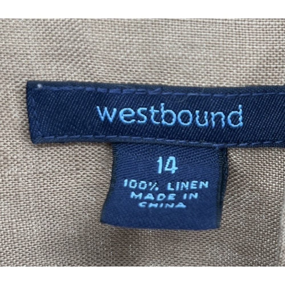 Westbound Linen Top Mandarin Collar Pleated Waist Minimalist Quiet Luxury Sz 14 - Picture 6 of 8